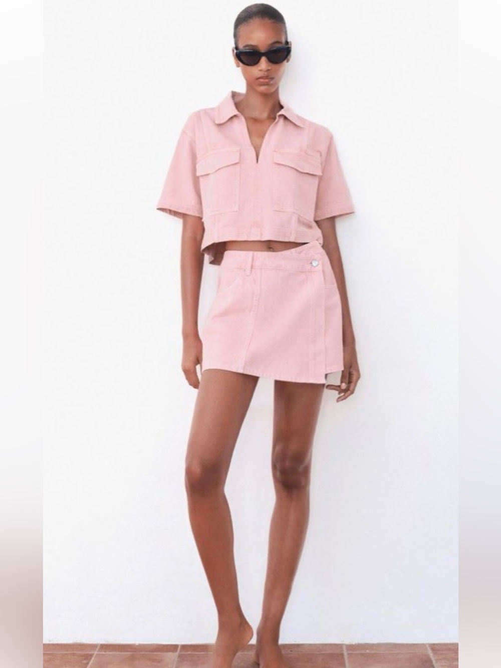 Zara Pink Cropped Top & Mini Skort Set